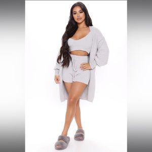 Fashion Nova Living In It Cozy 3-Piece Short Set - Heather Grey XS - NWT